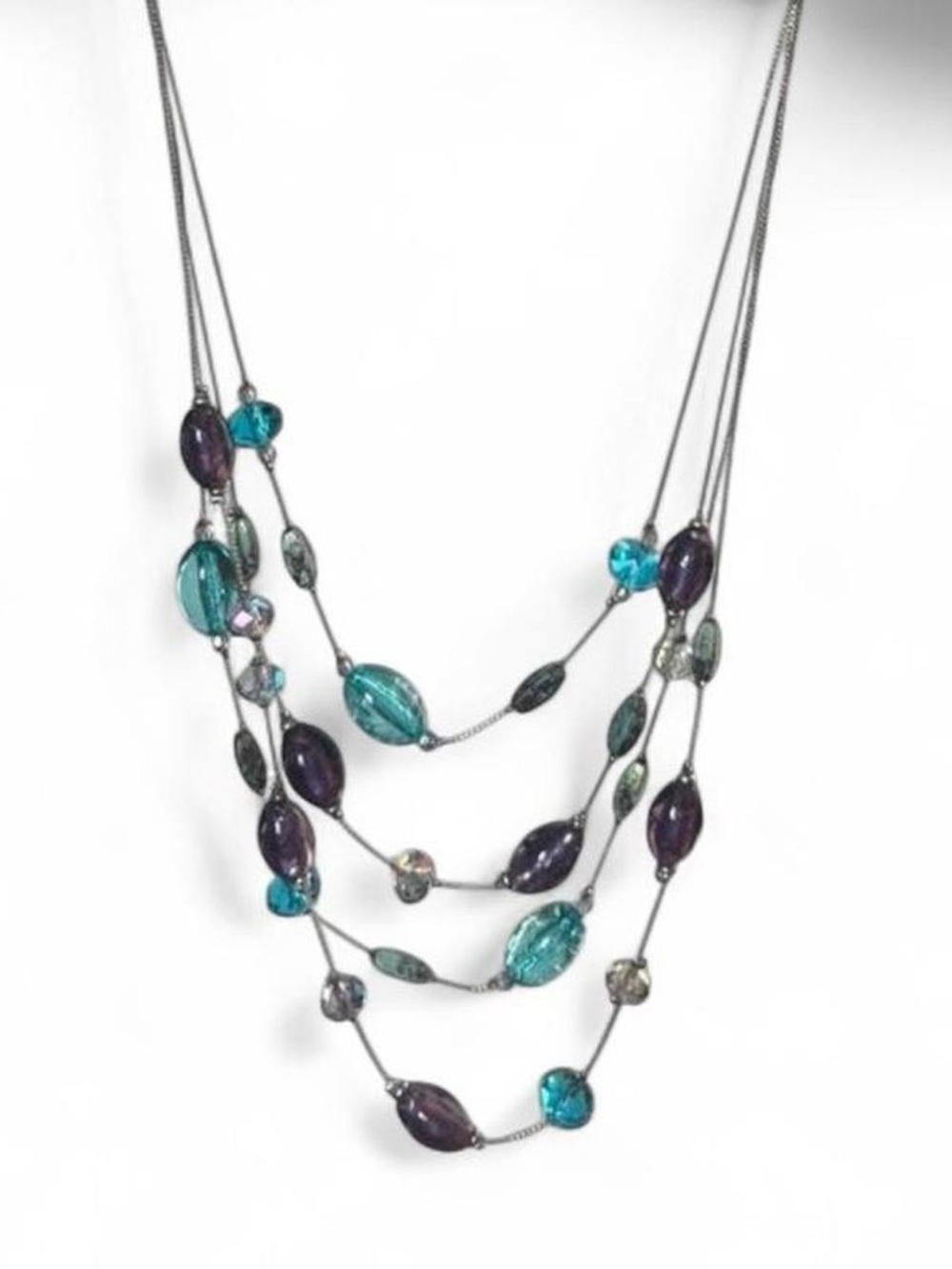 Vintage Layered Teal and Purple Beaded Women's Necklace